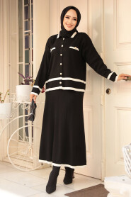 Modest Black Knitwear Dual Skirt Suit 23326S - 2