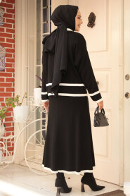 Modest Black Knitwear Dual Skirt Suit 23326S - 3