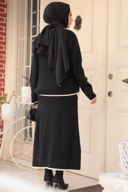 Modest Black Knitwear Dual Skirt Suit 24112S - 3