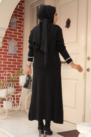 Modest Black Knitwear Dual Skirt Suit 24204S - 3