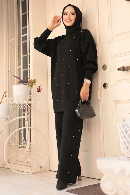 Modest Black Knitwear Dual Suit 24101S - NEVA STYLE