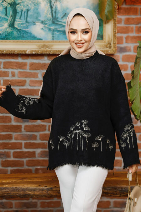 Modest Black Knitwear Jumper 103301S - NEVA STYLE