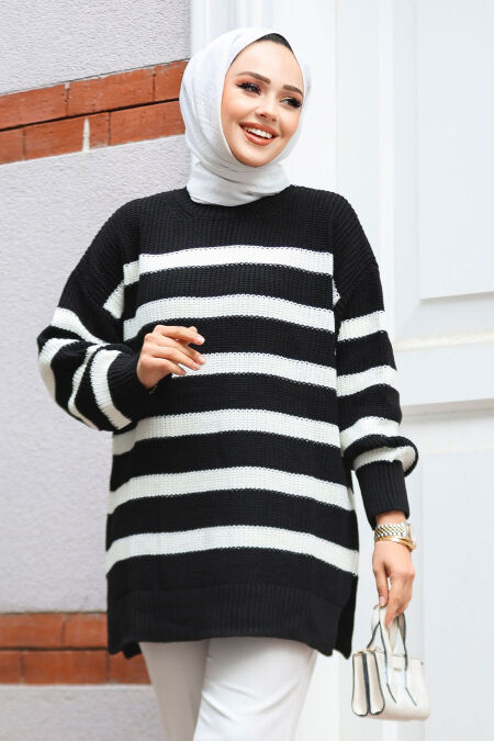Modest Black Knitwear Jumper Top 118602S - NEVA STYLE