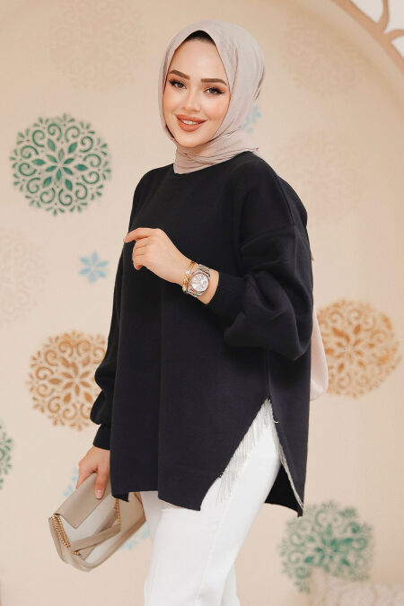 Modest Black Knitwear Jumper Top 17202S - NEVA STYLE