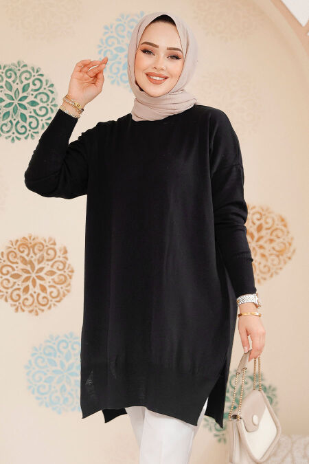 Modest Black Knitwear Jumper Top 17203S - NEVA STYLE