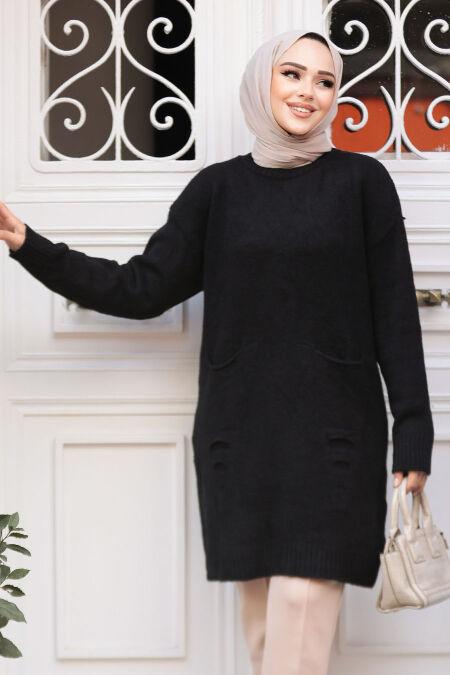 Modest Black Knitwear Jumper Top 20035S - NEVA STYLE