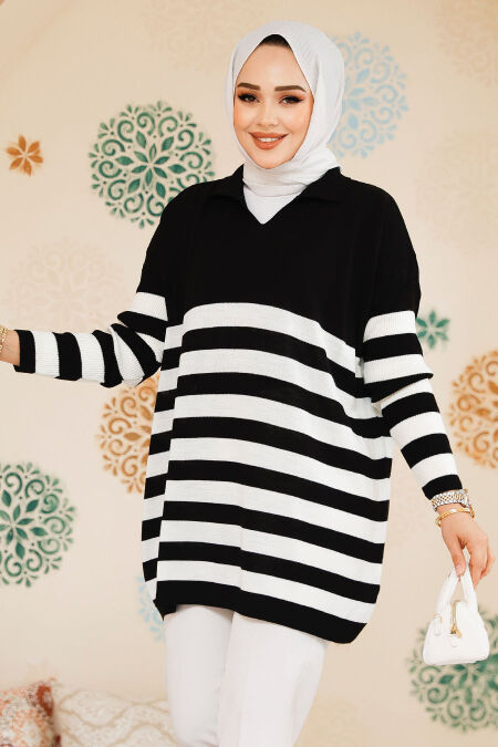 Modest Black Knitwear Jumper Top 53401S - NEVA STYLE