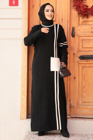 Modest Black Knitwear Long Dress 24301S - 2