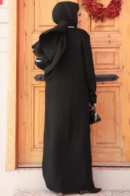 Modest Black Knitwear Long Dress 24301S - 3