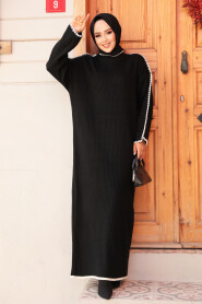 Modest Black Knitwear Long Sleeve Dress 24312S - 3