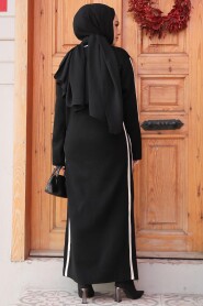 Modest Black Knitwear Maxi Dress 24451S - 3