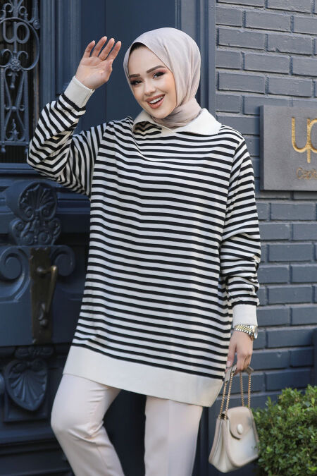 Modest Black Knitwear Top 65904S - NEVA STYLE