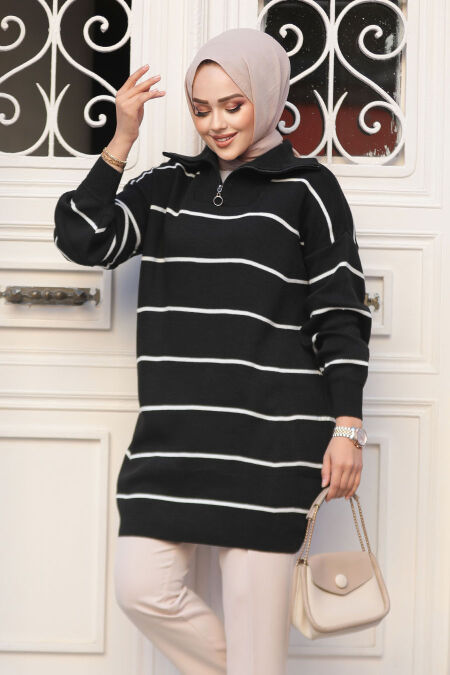 Modest Black Knitwear Tunic 65901S - NEVA STYLE