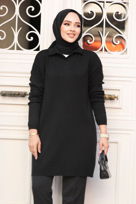 Modest Black Knitwear Tunic 65903S - NEVA STYLE