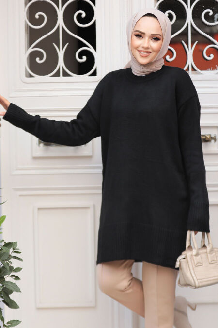 Modest Black Knitwear Tunic 71501S - NEVA STYLE