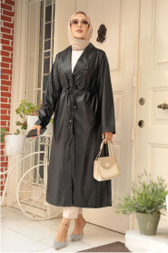 Modest Black Leather Coat 682S - 1