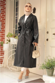 Modest Black Leather Coat 682S - 2