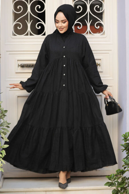 Modest Black Long Dress 10002S - NEVA STYLE