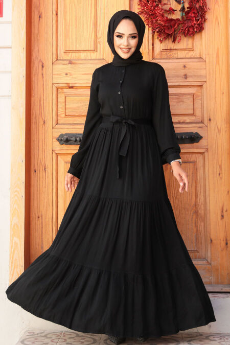 Modest Black Long Dress 22042S - NEVA STYLE
