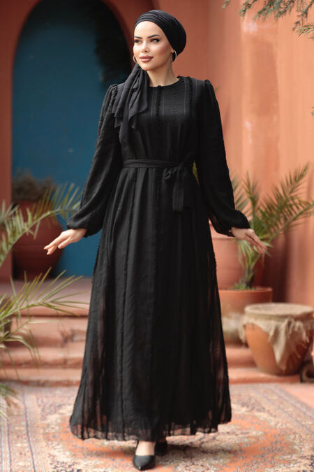 Modest Black Long Dress 23261S - NEVA STYLE