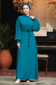  Modest Petrol Green Long Dress 30013PY - 1