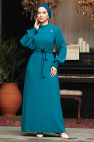  Modest Petrol Green Long Dress 30013PY - 2