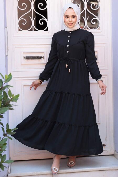 Modest Black Long Dress 596S - NEVA STYLE