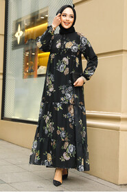 Modest Black Long Floral Dress 22052S - 2