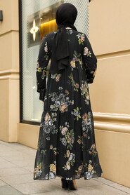 Modest Black Long Floral Dress 22052S - 4