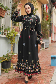 Modest Black Long Floral Dress 23234S - 3