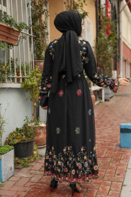 Modest Black Long Floral Dress 23234S - 4