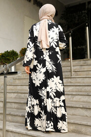 Modest Black Long Floral Dresses 15721S - 3