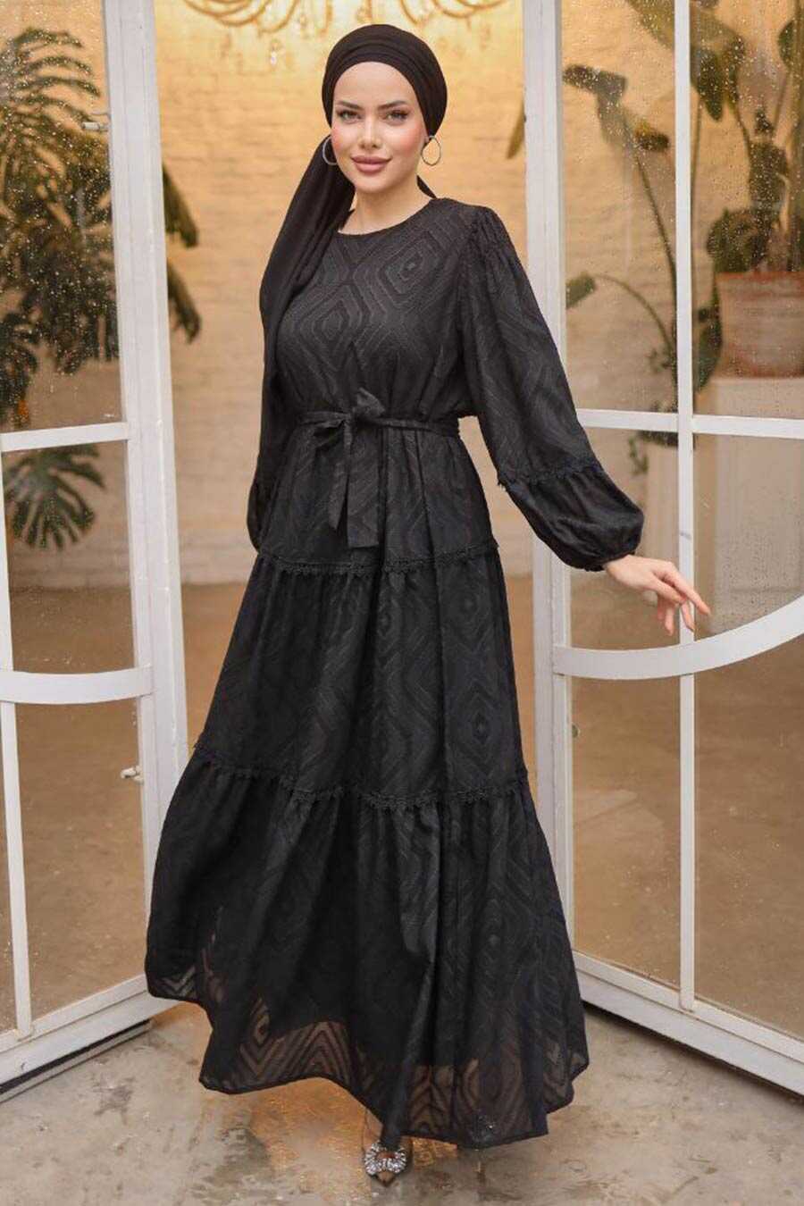 Modest Black Long Sleeve Dress 14131S
