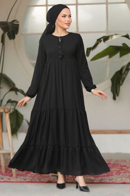 Modest Black Long Sleeve Dress 22051S - NEVA STYLE