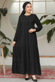 Modest Black Long Sleeve Dress 22051S - 3