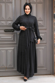 Modest Black Long Sleeve Dress 60931S - 2