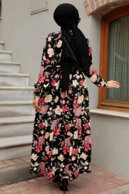 Modest Black Long Sleeve Floral Dress 35011S - 5