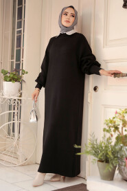 Modest Black Long Sleeve Knitwear Dress 100013S - 1