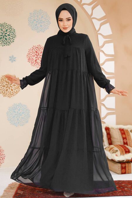Modest Black Maxi Dress 23601S - NEVA STYLE
