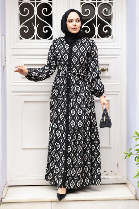 Modest Black Maxi Dress 23924S - NEVA STYLE