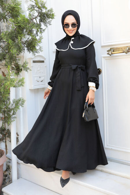 Modest Black Maxi Dress 60881S - NEVA STYLE