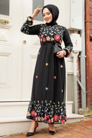 Modest Black Maxi Floral Dress 23232S - 3