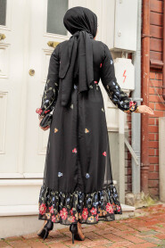 Modest Black Maxi Floral Dress 23232S - 4