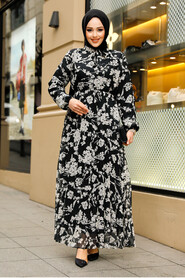 Modest Black Maxi Floral Dress 50352S - 2