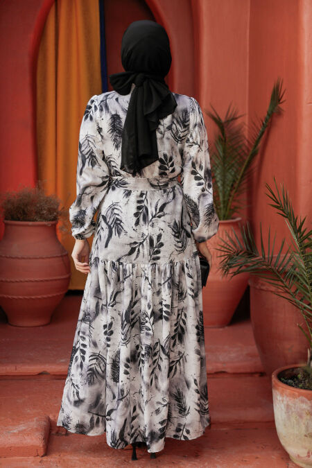 Modest Black Maxi Floral Dress 60891S