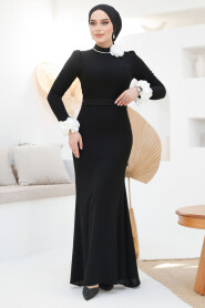 Modest Black Muslim Bridal Dress 46631S - 3