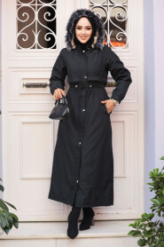 Modest Black Parka Coat 90281S - 1