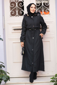 Modest Black Parka Coat 90281S - 3