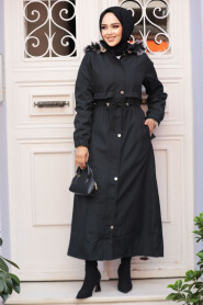 Modest Black Parka Coat 90281S - 4