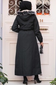 Modest Black Parka Coat 90281S - 5